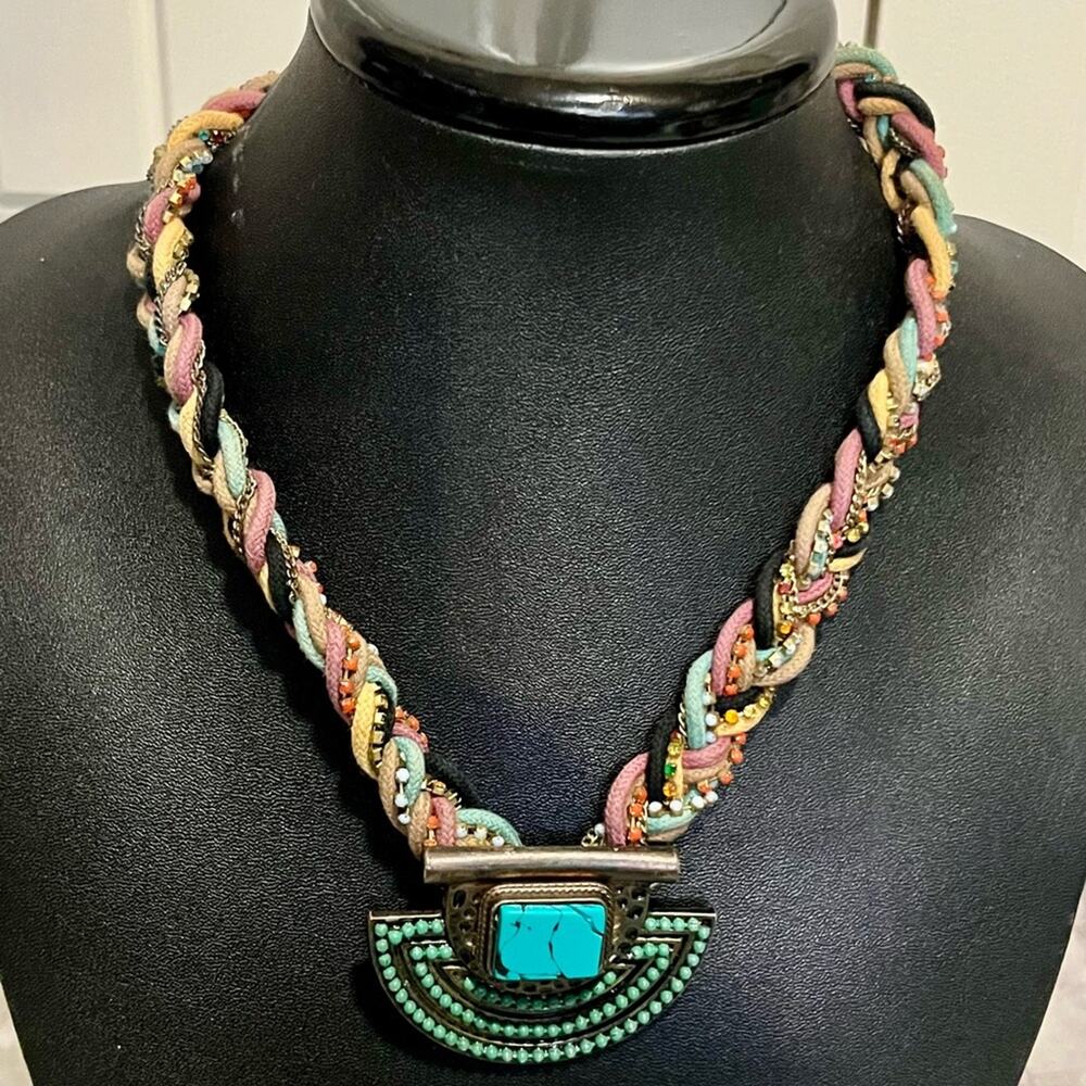 Vintage Peloton & Bailey turquoise stone twined rope necklace